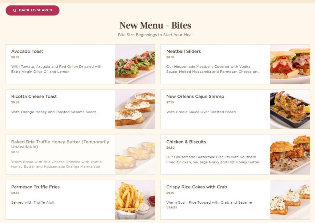 Cheesecake Factory New Menu Bites
